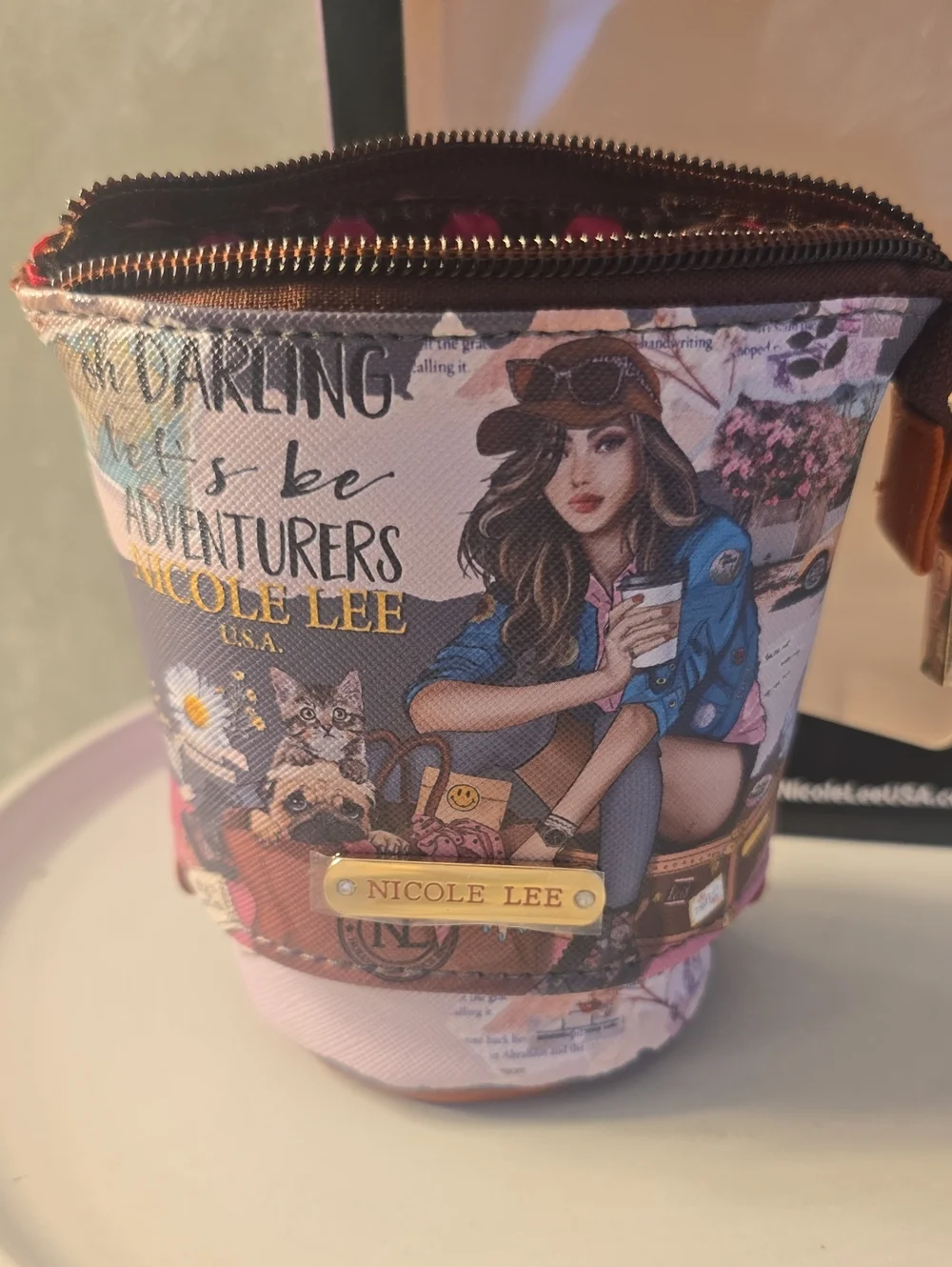 Nicole Lee Standing Cosmetic Makeup Pouch, Slides Down For Easier Access New